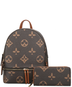 2in1 Print Zipper Backpack With wallet Set SY-7285W BROWN